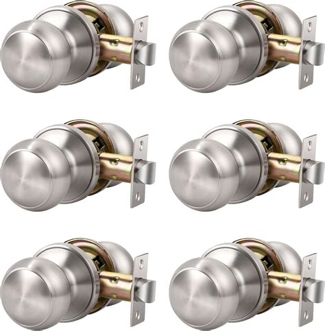 KNOBWELL 6 Pack Passage Door Knob Brushed Nickel,Round Door knob for ...