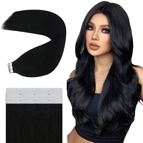 Amazon.com : Tape in Hair Extensions Human Hair Black, JoYoung Tape in ...