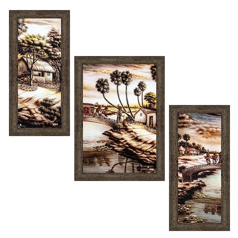 Indianara Set of 3 Village Folk Framed Art Painting (2561EBY) without ...