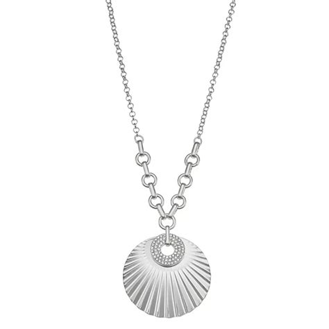 Nine West Silver Tone Textured Disc Pendant Necklace