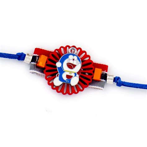 Aapno Rajasthan Red Cut Work base Doremon Motif Kids Rakhi