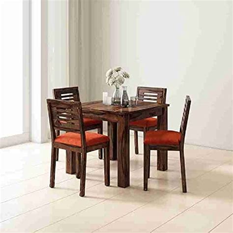 DOKRI Sheesham Wood Dining Table 4 Seater Square Dining Table with Four ...