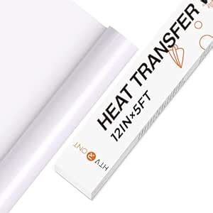HTVRONT HTV Vinyl Rolls Heat Transfer Vinyl - 12" x 5ft White - Easy to ...