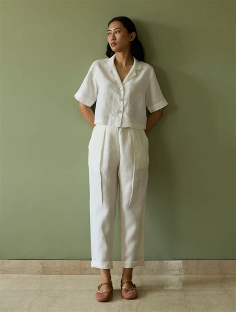 Kiera Cuban Collar Linen Co-ord Set - Ivory – Manan