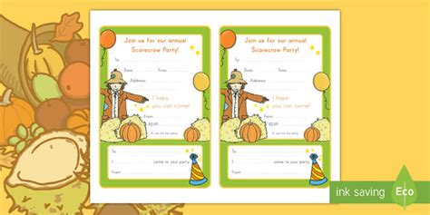 Scarecrow Party Editable Invitation Cards (teacher made)