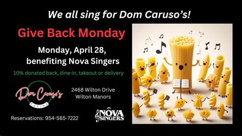 Give Back Monday for Nova Singers, Dom Caruso’s, Wilton Manors, 28 ...
