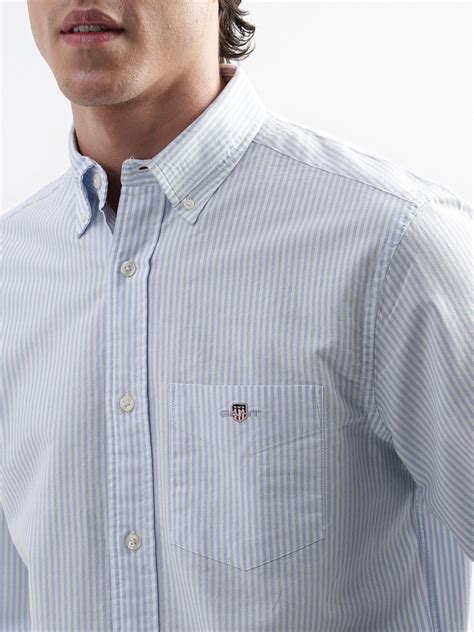 Shop Men Light Blue Striped Regular Fit Shirt - GANT India