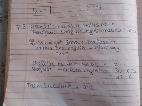 in a class test the sum of Shefali Shefali marks in mathematics and ...