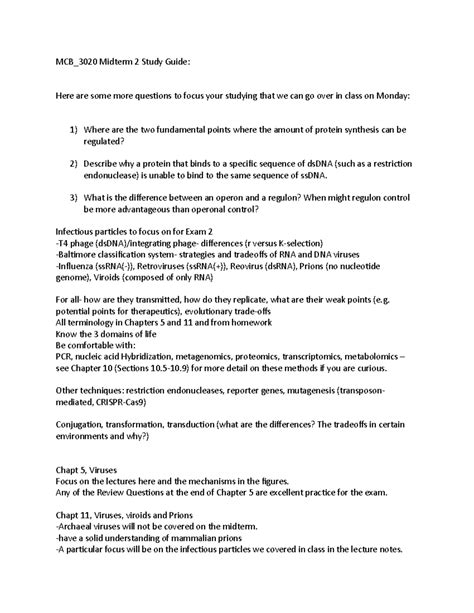 Midterm 2 Review Guide - MCB 3020 Brock Biology of Microorganisms Exam 2 - MCB_3020 Midterm 2 ...