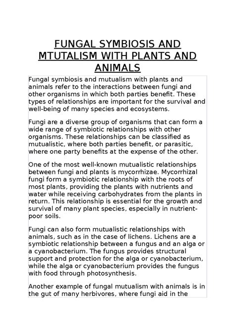 Fungal Symbiosis AND Mtutalism WITH Plants AND Animals - FUNGAL ...