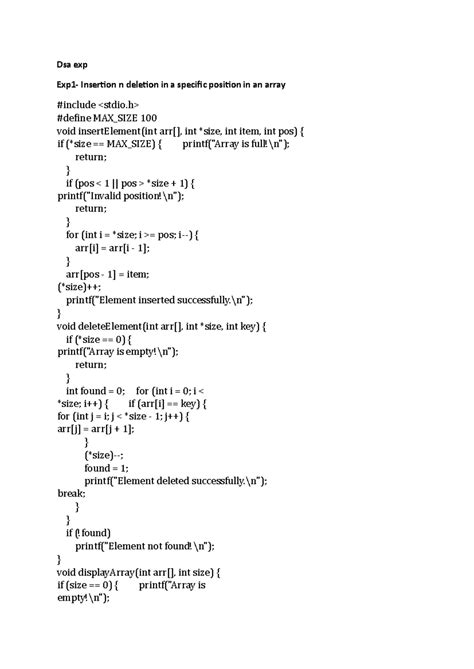 DSA Codes: Insertion & Deletion in Arrays and Linked Lists - Studocu