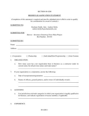 Fillable Online Bidder's Qualification Statement. Specifications Fax ...