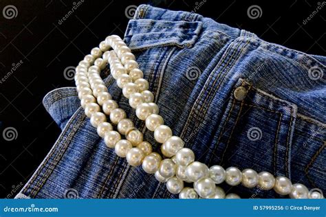 Blue Jeans and Pearls stock photo. Image of canvas, background - 57995256