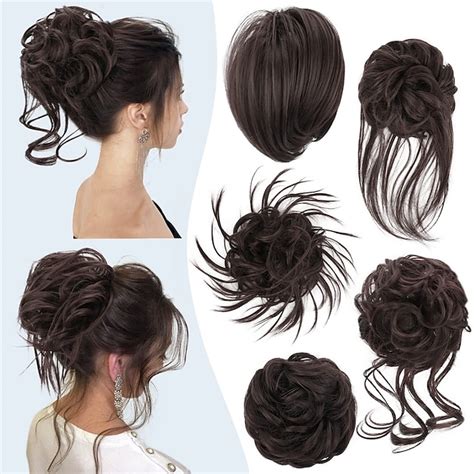 5 Pieces Messy Hair Bun Hairpiece Tousled Updo for Women Hair Extension ...