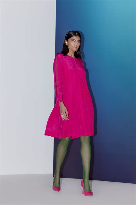 Febo6 - Hot Pink Box Pleat Dress - Elahe