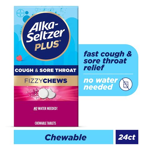 Alka Seltzer Plus Cough Sore Throat Fizzy Chews Raspberry 24ct Fast ...