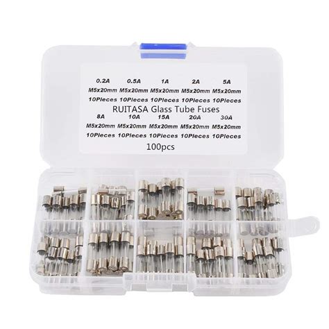 RUITASA 100 Pcs Fast-Blow Glass Fuses Assortment Kit, Cartridge Fuses ...