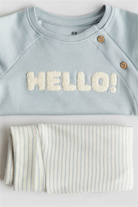 Turquoise/Hello! 2-piece cotton set for kids | H&M IN