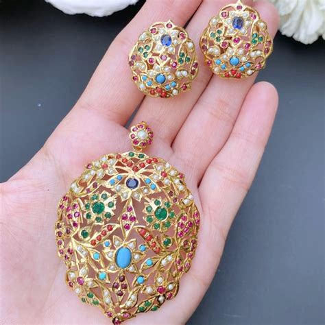 Navratna Pendant Set | Gold Plated Silver Base | Handmade Jewelry