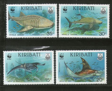 Kiribati 1991 WWF Whale Shark Manta Ray Fish Marine Life Animal Sc 562 ...