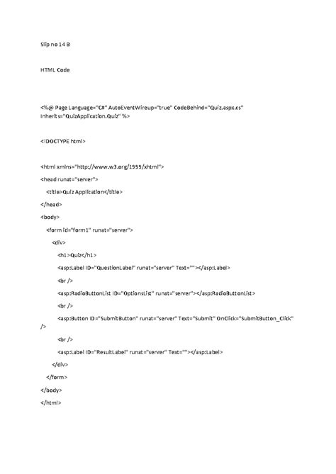 Rutuja Slip2 - Answer Key - Slip no 14 B HTML Code