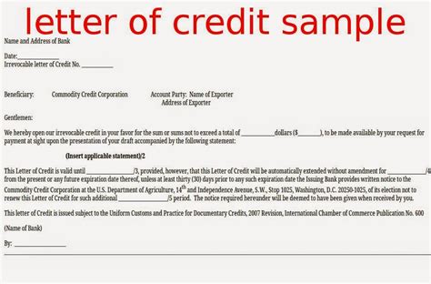 Image result for Letter of Credit Sample Form