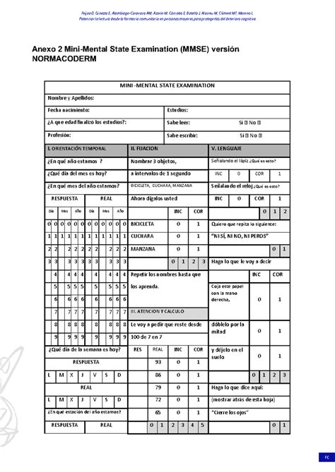 Minimental - Anexo 2 Mini-Mental State Examination (MMSE) versión ...