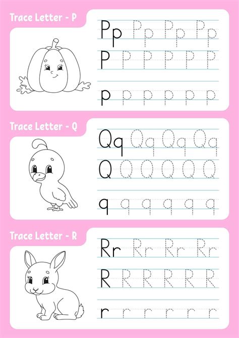 Writing letters p, q, r. Tracing page. Worksheet for kids. Practice ...