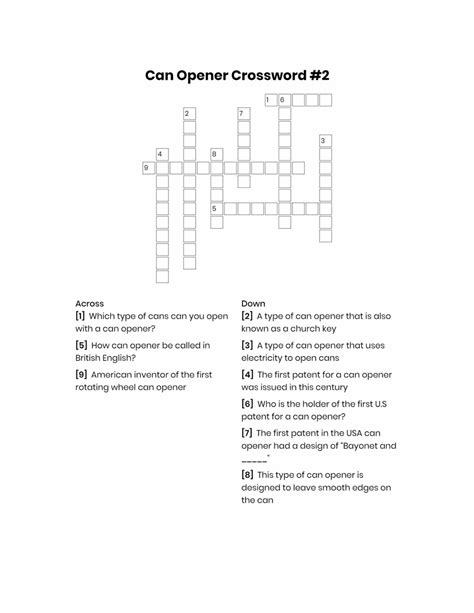 Can Opener Crossword • Jar and Can Openers