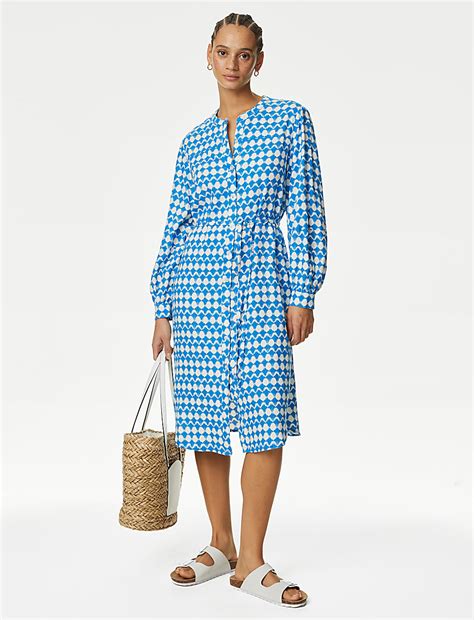 Buy Linen Rich Printed Midi Shirt Dress at Marks & Spencer