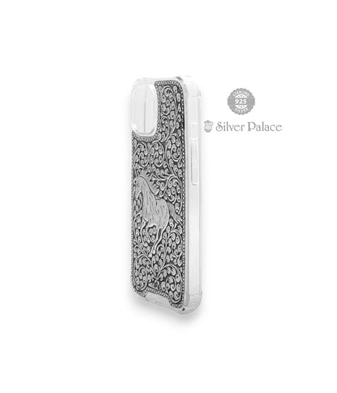 Sterling Silver Horse Design Iphone 15 Case For Mobile - Silver Palace