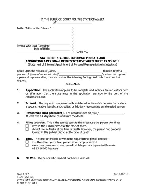 At in the Matter of the Estate of Alaska Court System - Fill Out and ...