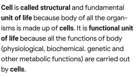 Why is cell called the structural and functional unit of life? - Brainly.in