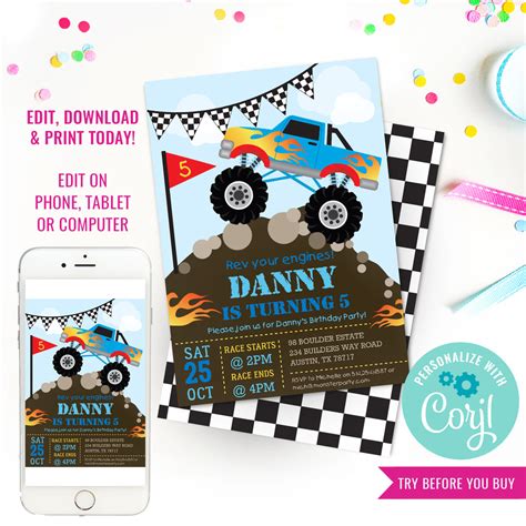 Monster Truck Party Invitation | Printable Monster Jam Invite ...