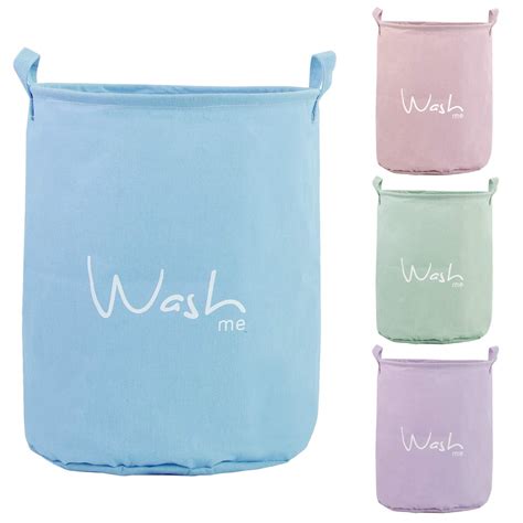 HOKIPO 'Wash Me' European Pattern Cotton Round Laundry Basket (Blue ...