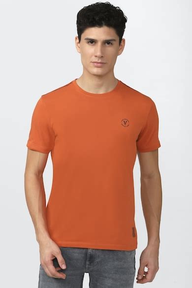 Buy Men Orange Solid Crew Neck T-shirt Online - 753406 | Van Heusen