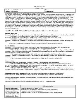 Image result for Learning Goal Lesson Plan Example