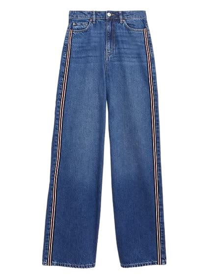 Buy Marks & Spencer High Waisted Side Trim Wide Leg Jeans T577266DARK ...