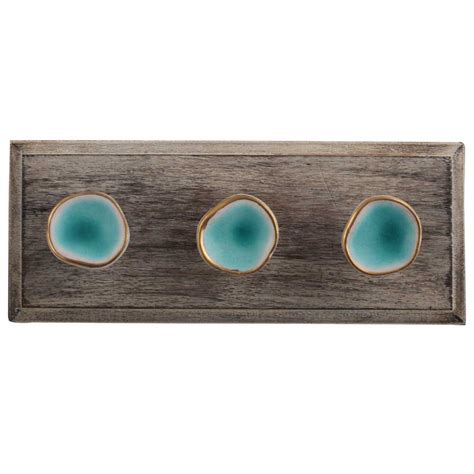 Sea Green Ceramic Wooden Hooks