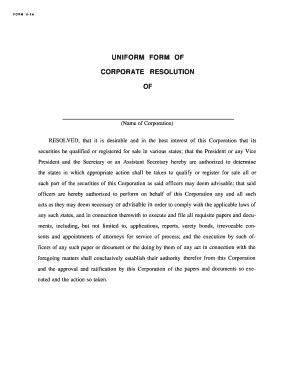 Fillable Online Uniform Form of Corporate Resolution Fax Email Print ...