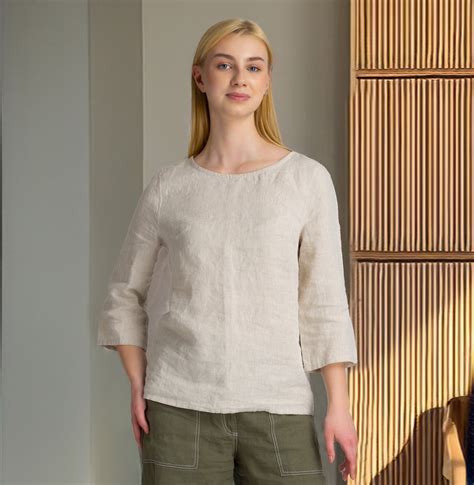 Women's Linen Blouse 3/4 Sleeve Linen Blouse Linen Tops Loose Clothing ...