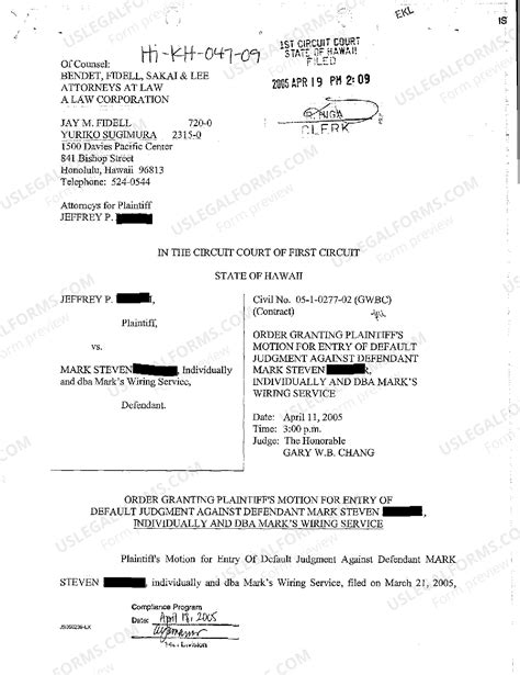 Hawaii Order Granting Plaintiff's Motion for Entry of Default Judgment ...