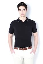 Buy Men Black Solid Polo Neck T-shirt Online - 194096 | Van Heusen