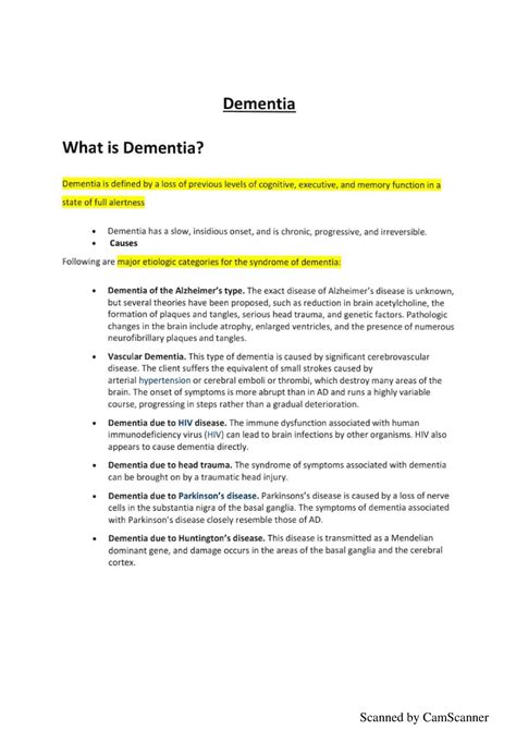 Dementia-converted - LECTURE NOTES - Bsc nursing - Studocu