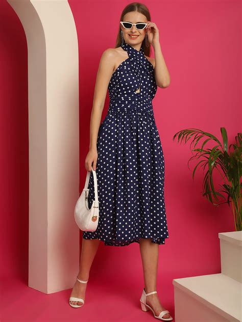Blue Polka Printed Dress