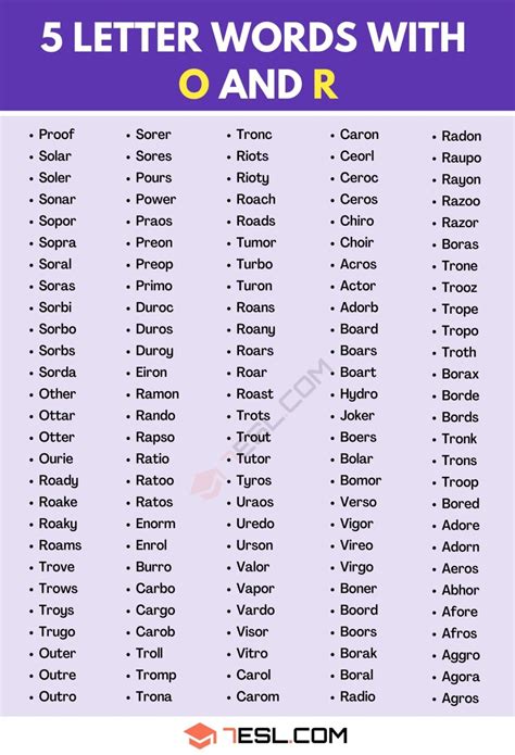 5 Letter Words with O and R (1200+ Words in English) • 7ESL