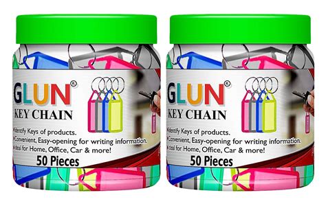 GLUN® Pack of 100 Multicolor Keyring & Keychain with Name Tag Labels ...