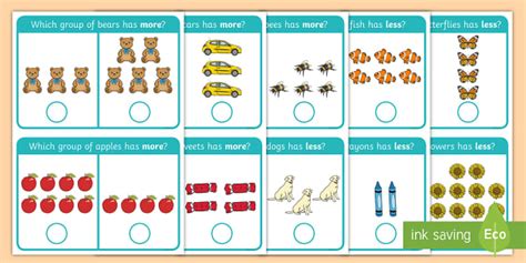 More or Less Clip Cards Activity