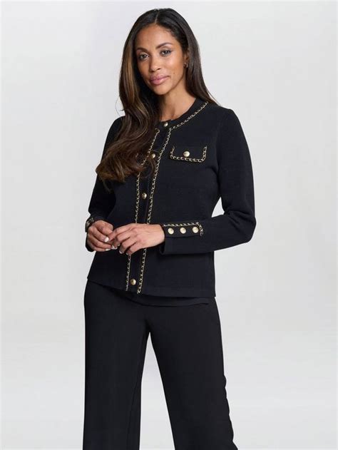 Gina Bacconi Alisha Chain Detail Knit Jacket, Black