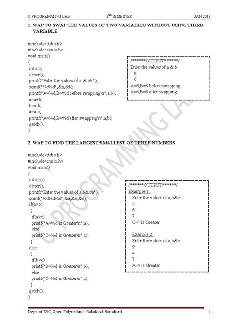 C PROG. Manual - VTU: Practical Programs & Examples for 1st Year - Studocu